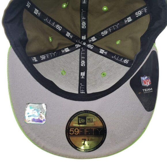SEATTLE SEAHAWKS Hat Cap Football Neon/Camo Logo Pattern Fitted 7 1/2 New Era - Picture 7 of 8